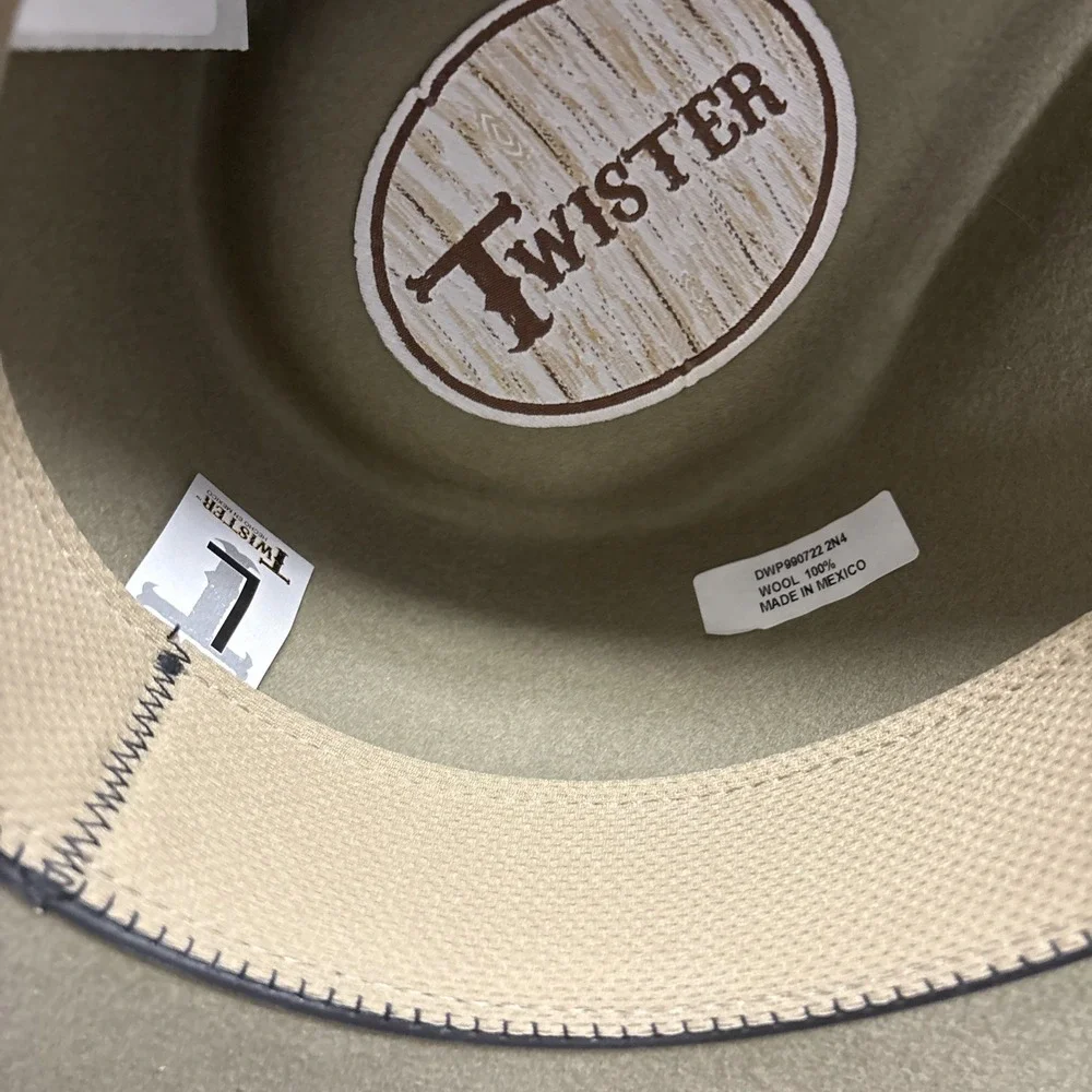 Twister-Pinch Front Mushroom Fedora Style Cowboy Hat 100% Wool Felt Sz Large